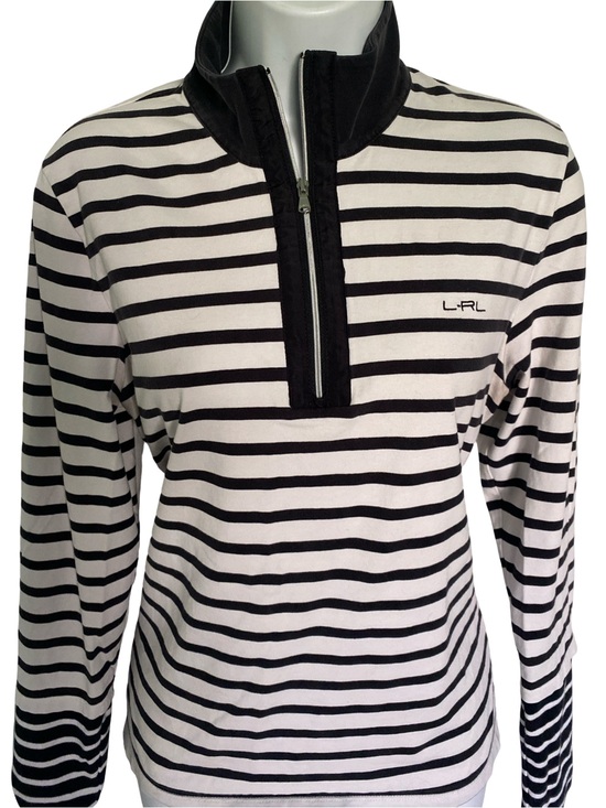 Ralph Lauren Tops - Ralph Lauren Black & White Striped Half-Zip Long Sleeve Top-XL
